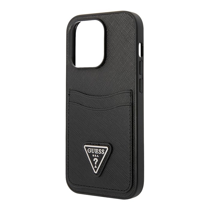 Чехол Guess PU Saffiano Double cardslot Metal triangle logo Hard для iPhone 14 Pro Max, черный 5267 - фото 23908