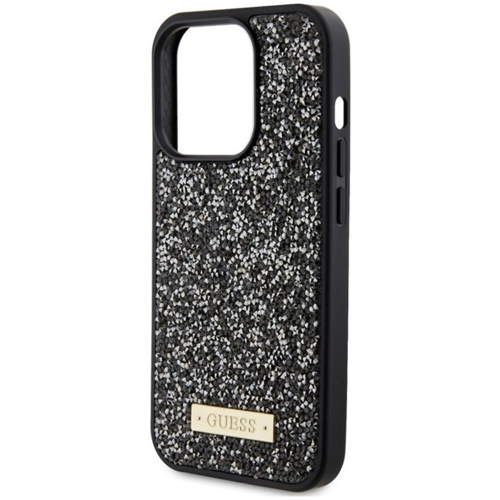 Чехол Guess Diamond Rhinestone Plate metal logo Hard для iPhone 15 Pro 5530 - фото 26015
