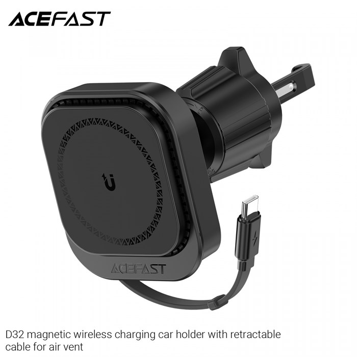 Держатель для телефона ACEFAST D32 Magnetic Wireless Charging Car Holder With Retractable Cable For Air Vent 6434 - фото 33971